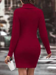 SHEIN Clasi Ribbed Turtleneck Knitted Slim Fit Sweater Dress For New Year Clothes Fall Winter Cloth For Women - Red - View 2