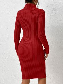 SHEIN Unity Turtleneck Twist Front Raglan Sleeve Sweater Dress For New Year Clothes Fall Winter Cloth For Women - Red - View 2
