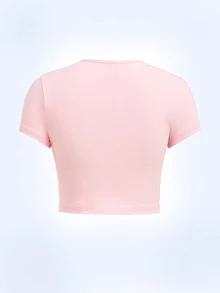 Y2Kool Babi Basques Pale Pink Slogan Y2K Style Cropped Fitted Round Neck T-Shirt For Women, Suitable For Summer, Vacation, Gathering, Party, Daily Wear Casual - Baby Pink - View 2