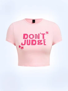 Y2Kool Babi Basques Pale Pink Slogan Y2K Style Cropped Fitted Round Neck T-Shirt For Women, Suitable For Summer, Vacation, Gathering, Party, Daily Wear Casual - Baby Pink - View 1