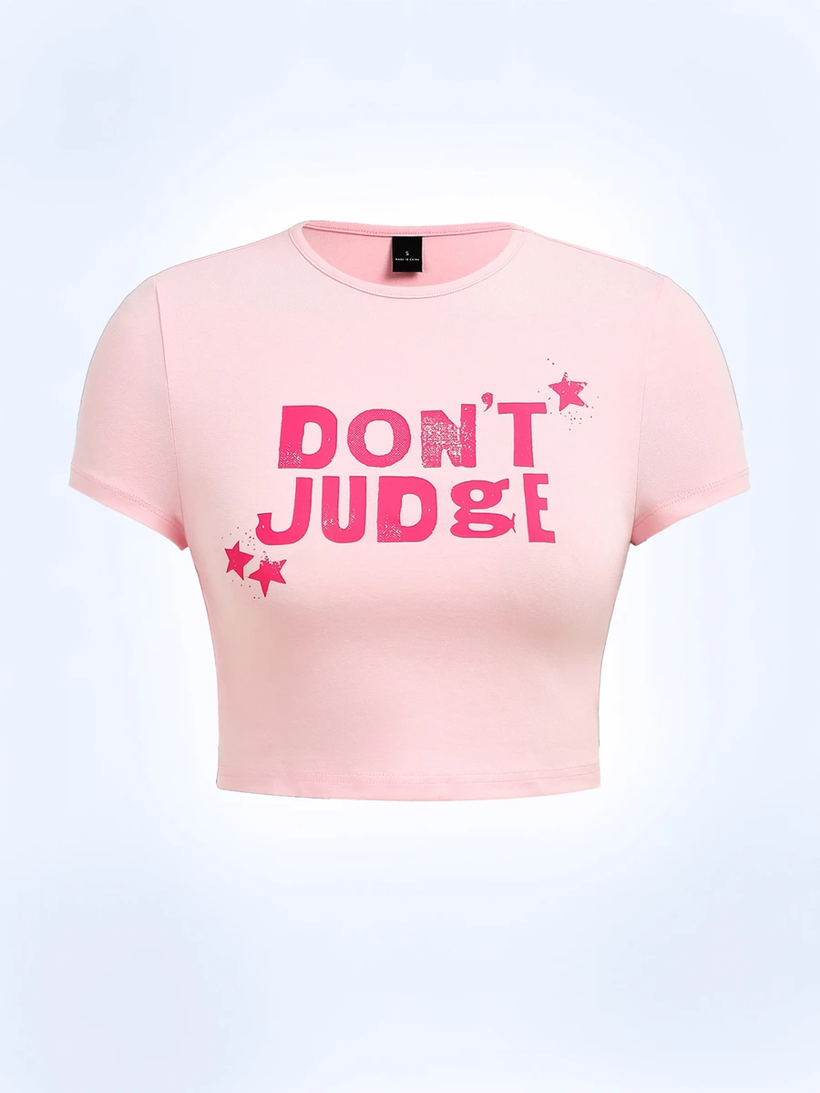 Y2Kool Babi Basques Pale Pink Slogan Y2K Style Cropped Fitted Round Neck T-Shirt For Women, Suitable For Summer, Vacation, Gathering, Party, Daily Wear Casual - Baby Pink - View 1