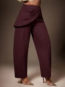 Vixey High Waist Draped Pleated Sash Seam Detail Barrel Leg Pants - Hot Pink - View 4