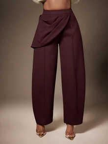 Vixey High Waist Draped Pleated Sash Seam Detail Barrel Leg Pants - Hot Pink - View 1