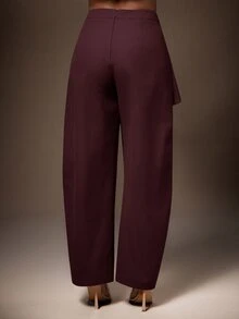 Vixey High Waist Draped Pleated Sash Seam Detail Barrel Leg Pants - Hot Pink - View 5