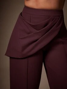Vixey High Waist Draped Pleated Sash Seam Detail Barrel Leg Pants - Hot Pink - View 2
