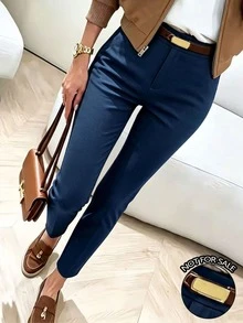 RosyDaze Women's Solid Color Casual Versatile Daily Wear Long Pants - Blue - View 1
