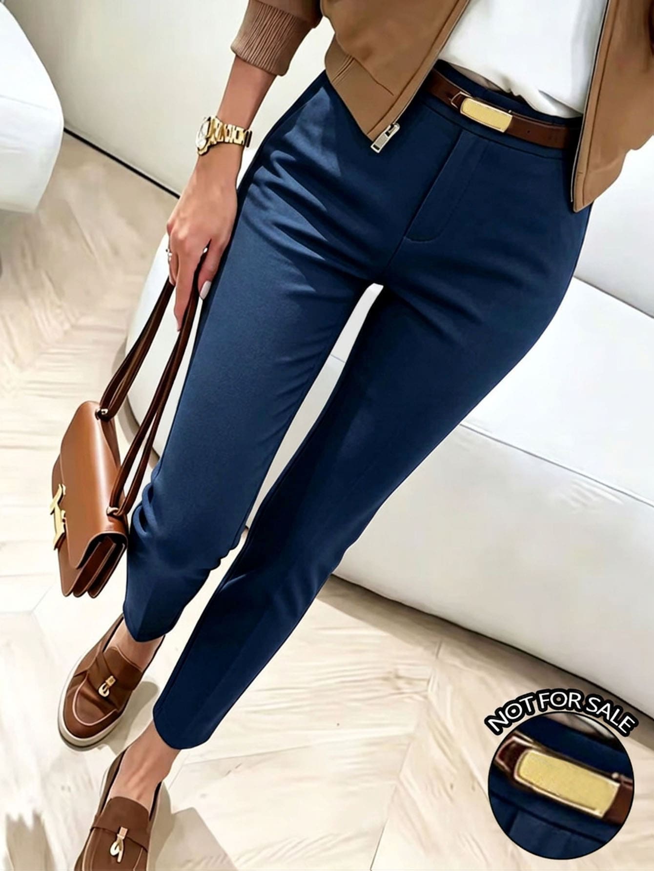 RosyDaze Women's Solid Color Casual Versatile Daily Wear Long Pants - Blue - View 1