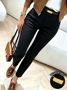 RosyDaze Women Solid Color Casual Versatile Daily Wear Long Pants - Black - View 1