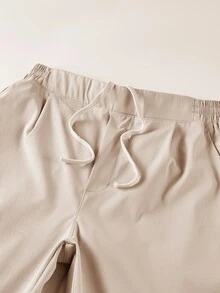 Manfinity Homme 男士寬鬆直筒卡其長褲，素色直筒褲，適合秋季 - 卡其色 - 查看 7