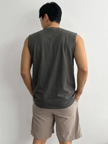 DAZY 灰色壓花字母男士夏季背心 - 灰色 - 查看 2