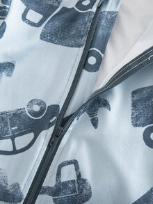 秋冬針織圓領男嬰復古手繪塗鴉數位印花拼色多色拉鍊修身款柔軟舒適2件套休閒百搭睡衣家居服 - 彩色 - 查看 4