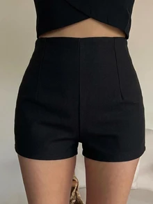 DAZY 女款通勤緊身素色短褲 - 黑色 - 查看 3