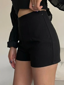 DAZY 女款通勤緊身素色短褲 - 黑色 - 查看 5