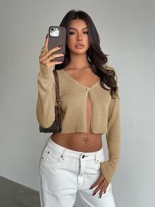 FavEase 女款金色時尚百搭休閒通勤派對穿搭秋冬薄款開襟衫 - 金色 - 查看 4