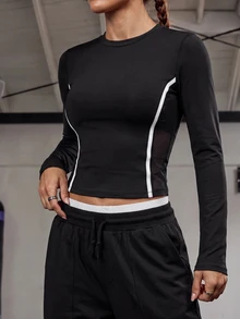 WanderVale Women's Solid Color Patchwork Side Cutout Long Sleeve Summer Sexy Slim Fit T-Shirt - Black - View 5
