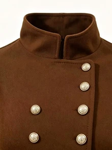 Velvienne Plus Size Elegant Street Style Button Long Sleeve Overcoat Winter - Coffee Brown - View 5