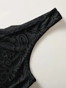 SHEIN LUNE [印花設計] 女款蕾絲休閒百搭日常穿搭上衣 - 黑色 - 查看 5