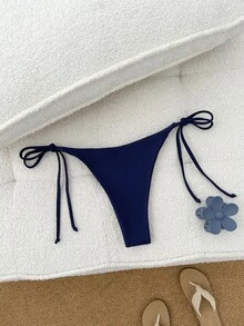 SHEIN Swim Solid Color Drawstring Swimwear Bottom, Suitable For Vacation & Beach For Summer - Blue - View 2