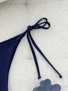 SHEIN Swim Solid Color Drawstring Swimwear Bottom, Suitable For Vacation & Beach For Summer - Blue - View 4
