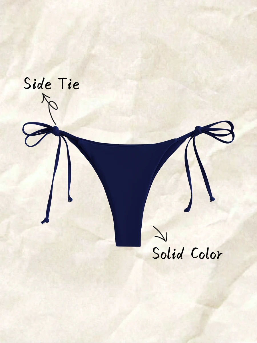 SHEIN Swim Solid Color Drawstring Swimwear Bottom, Suitable For Vacation & Beach For Summer - Blue - View 1