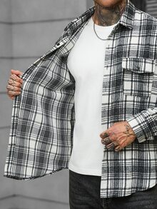 Manfinity CasualCool 男士格紋長袖單排扣休閒口袋羊毛衫 - 彩色 - 查看 6