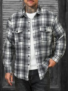 Manfinity CasualCool 男士格紋長袖單排扣休閒口袋羊毛衫 - 彩色 - 查看 5