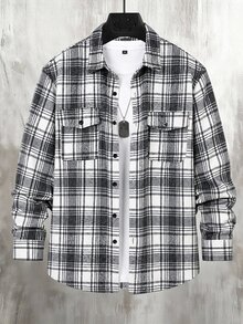 Manfinity CasualCool 男士格紋長袖單排扣休閒口袋羊毛衫 - 彩色 - 查看 1