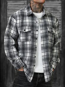 Manfinity CasualCool 男士格紋長袖單排扣休閒口袋羊毛衫 - 彩色 - 查看 4