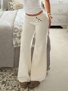 CovetEZ Betty Boop x SHEIN Women's Solid Color Casual Daily Knit Long Pants - Multicolor - View 6