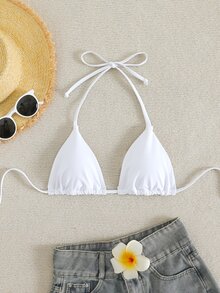 SHEIN Swim 掛脖比基尼上衣 - 白色 - 查看 4