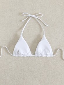 SHEIN Swim 掛脖比基尼上衣 - 白色 - 查看 3