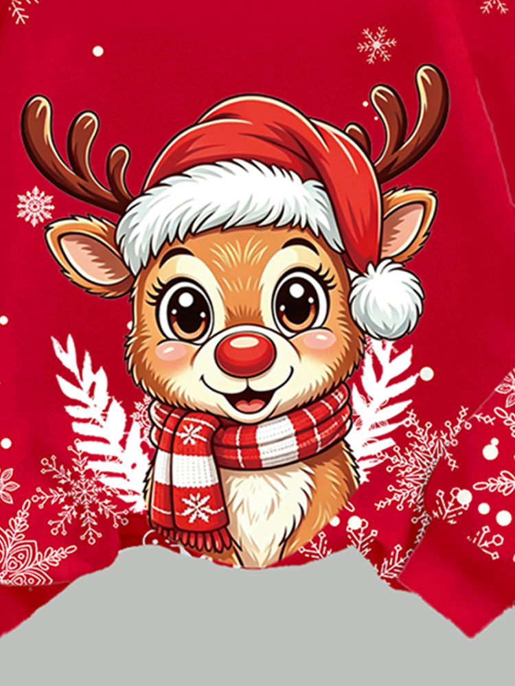 Christmas Young Girls Reindeer Print Crew Neck Sweatshirt & Floral Leggings 2 Pcs, Fall Winter Holiday Outfit - Multicolor - View 6