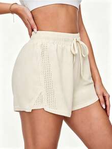 SHEIN Unity Plus Size Women Casual Drawstring Waist Pocket Sports Shorts - Yellow - View 5