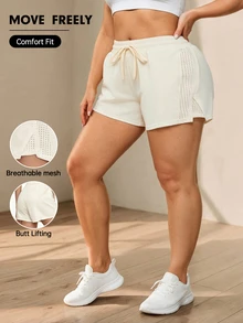 SHEIN Unity Plus Size Women Casual Drawstring Waist Pocket Sports Shorts - Yellow - View 1