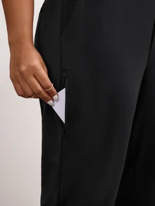 SHEIN Unity Plus Size Casual Fashionable Versatile Solid Color Tapered Sports Pants Yoga Women Pants - Black - View 7