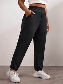 SHEIN Unity Plus Size Casual Fashionable Versatile Solid Color Tapered Sports Pants Yoga Women Pants - Black - View 5