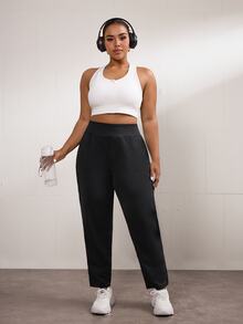 SHEIN Unity Plus Size Casual Fashionable Versatile Solid Color Tapered Sports Pants Yoga Women Pants - Black - View 6