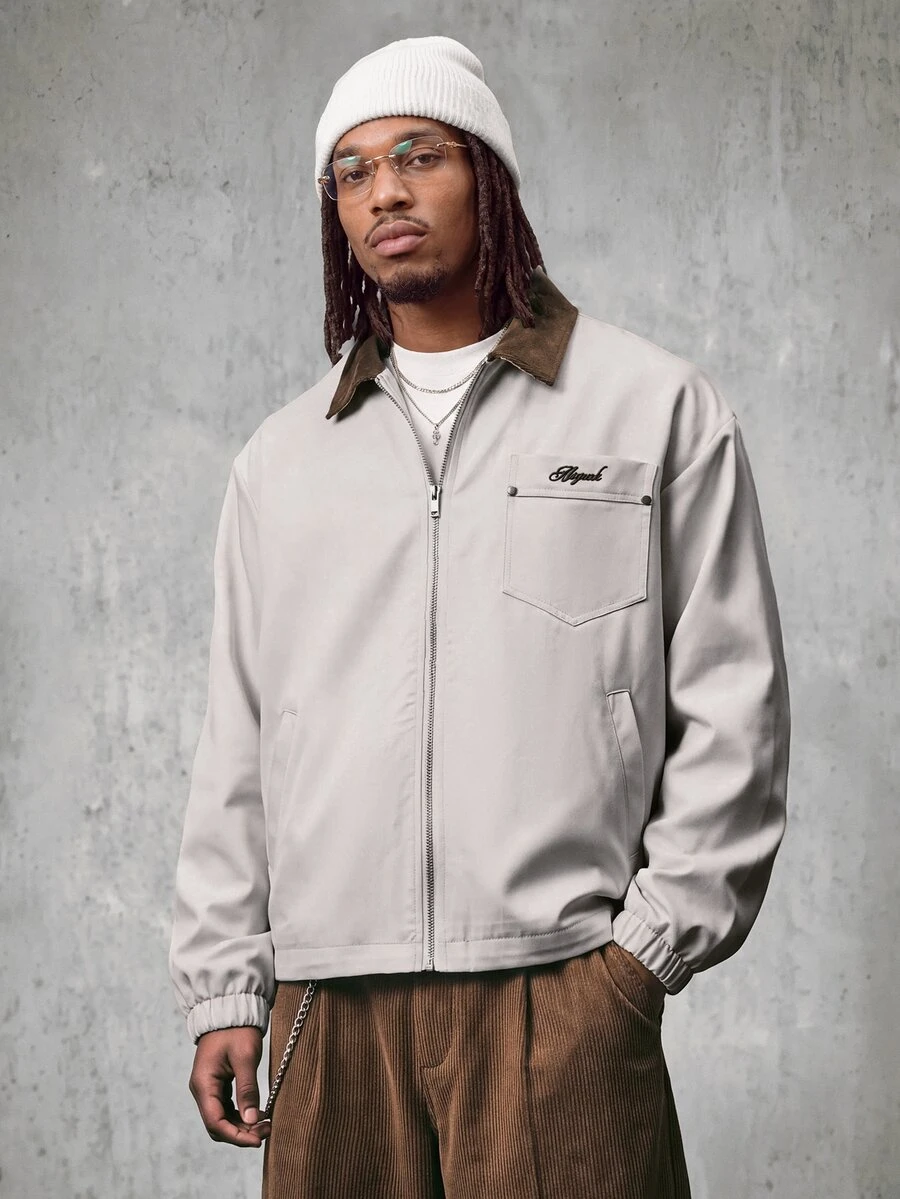 AXEPEAK Fashionable Versatile Turn-Down Collar Long Sleeve Men's Jacket - Apricot - View 1