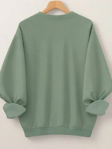 EMERY ROSE Plus Size Women's Round Neck Letter Print Sweatshirt, Winter Graduation,Back To School,Teacher Pullover Fall Autumn - Olive Green - View 2