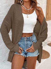 EMERY ROSE Women's Knitted Cardigan With Pockets,Solid Color Long Sleeve Versatile Fall Winter Cloth,Coffee Brown,Autumn,Casual,Occasion Brown Cardigan - Brown - View 8