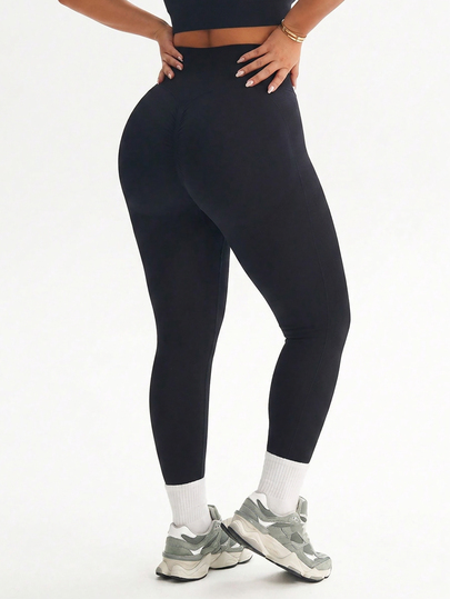 Rhythm Era Women's Plus Size Letter Print Asymmetrical Waistband Sports Leggings