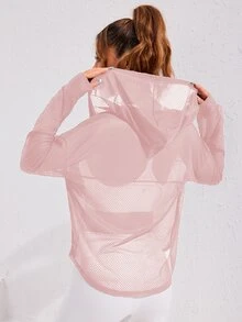 Eassivo Eassivo Casual Simple Solid Color See-Through Hooded Sports Jacket - Dusty Pink - View 4