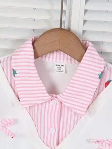 Setelan 2 in 1 untuk Anak Perempuan: Kasual, Lucu, Gaya Kuliah, Musim Semi/Gugur, Pita, Warna Pink dan Putih, Lengan Panjang + Rok Lipit. - MultiWarna - View 2