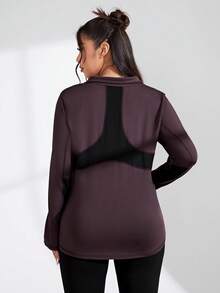Velisys Velisys Plus Size Minimalist Topstitched Zipper Front Thumb Hole Sports Jacket Fall - Coffee Brown - View 8