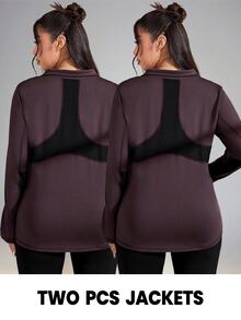Velisys Velisys Plus Size Minimalist Topstitched Zipper Front Thumb Hole Sports Jacket Fall - Coffee Brown - View 2