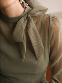Anewsta Essential Women's Elegant French Vintage Palace Style Simple Waist Accentuating Short Dress - Olive Green - View 4