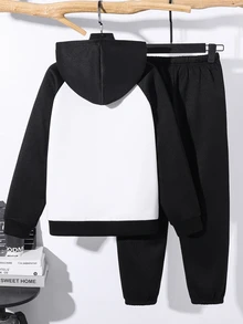 SHEIN Kids Tween Boy Letter Print Raglan Long Sleeve Autumn Hoodie And Sweatpants Casual Set - Multicolor - View 4