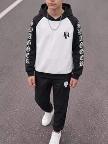 SHEIN Kids Tween Boy Letter Print Raglan Long Sleeve Autumn Hoodie And Sweatpants Casual Set - Multicolor - View 3