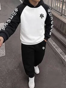 SHEIN Kids Tween Boy Letter Print Raglan Long Sleeve Autumn Hoodie And Sweatpants Casual Set - Multicolor - View 1