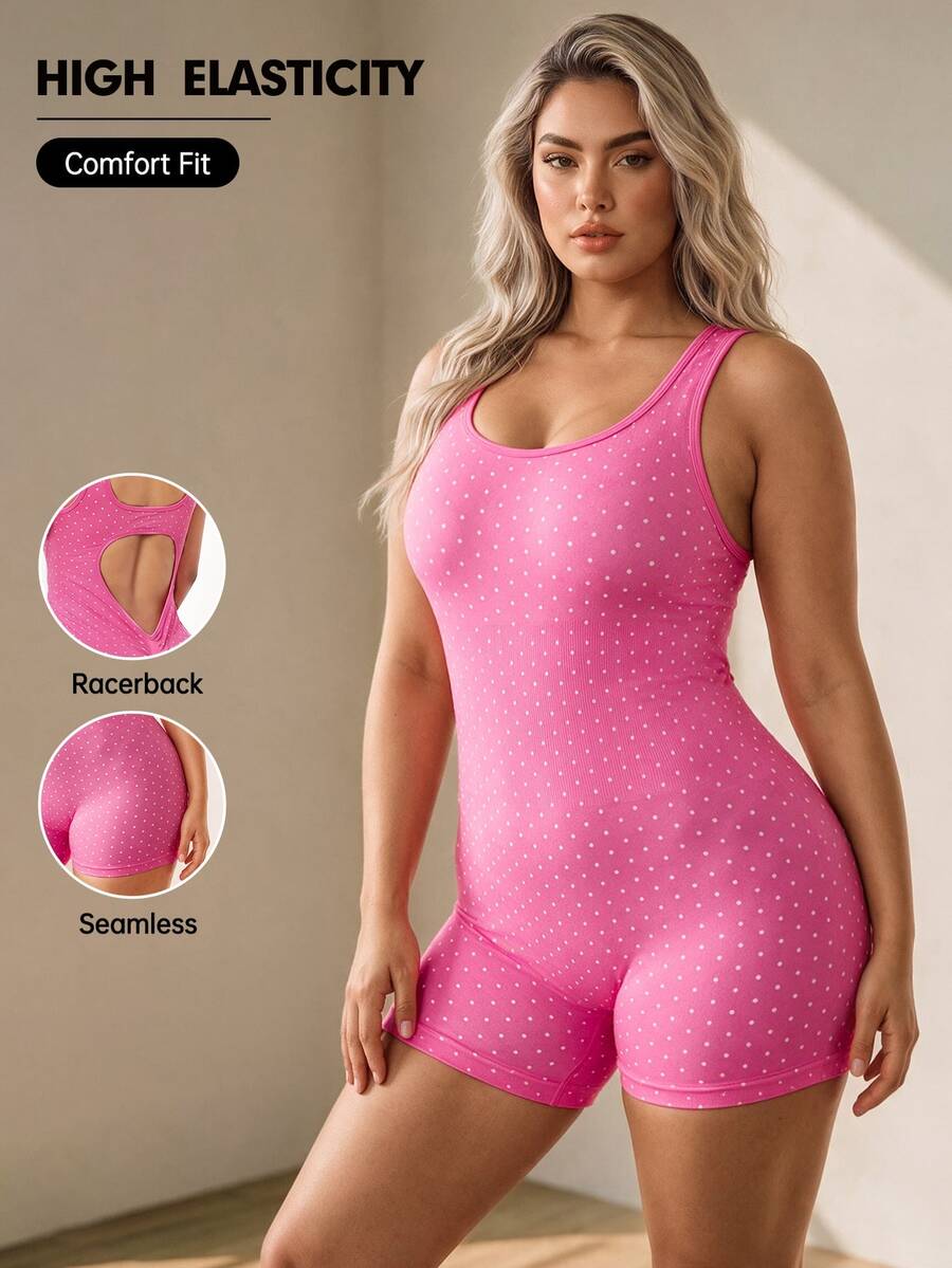 Rhythm Era Light Pink Polka Dot Plus Size Women's Athletic Jumpsuit Gym Summer - Pink - View 1